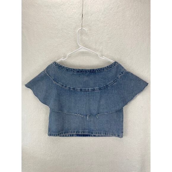 Levi’s Made & Crafted Denim Ruffle Top Women’s Size S Blue Chambray Blouse - Picture 6 of 9